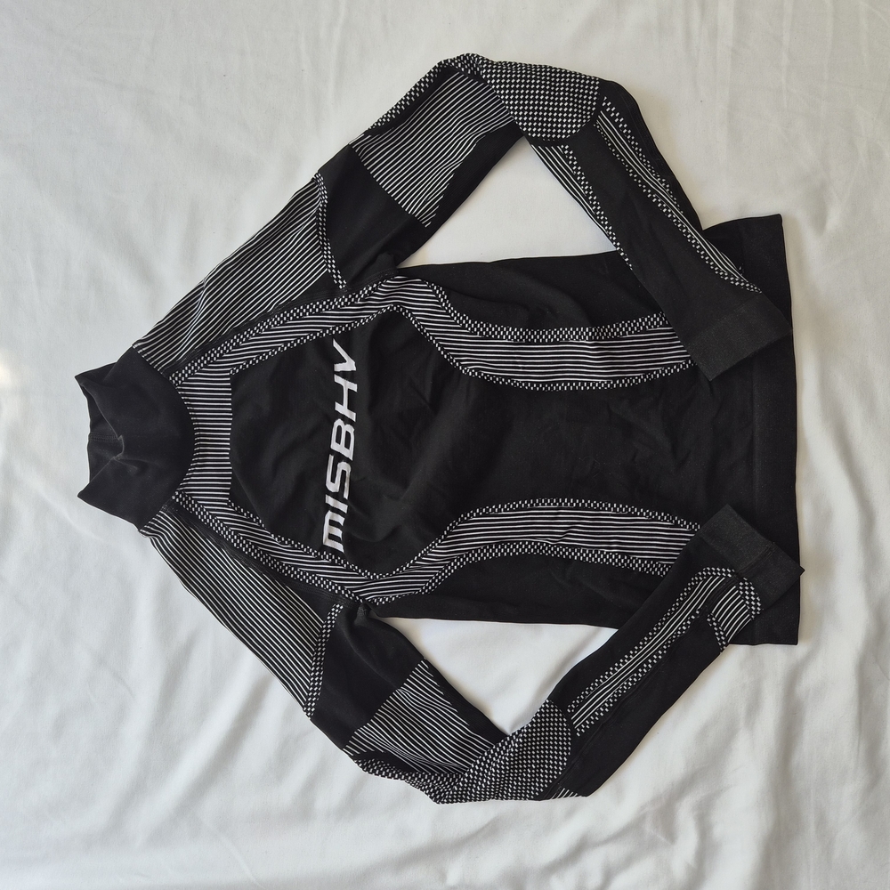 MISBHV Black & White Long Sleeve Athletic Top with Reflective Stripe Details